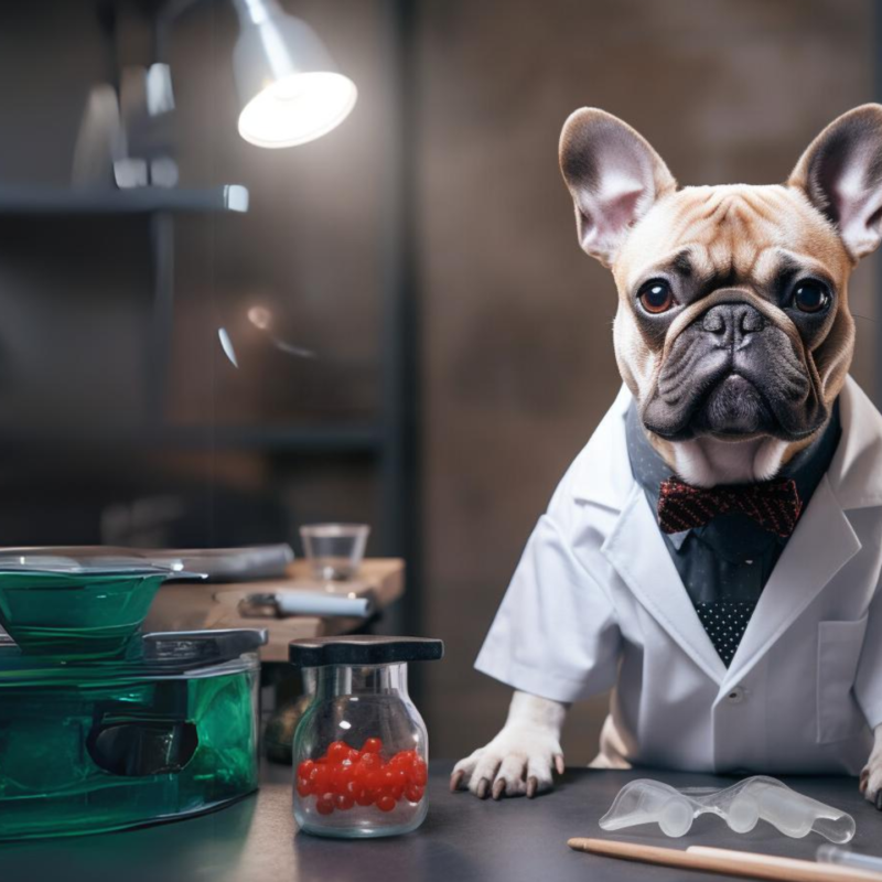 phu french bulldog as a scientist