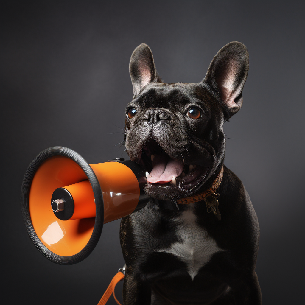 Marija4575 Black French Bulldog Holding An Orange Megaphone Wit 90b0ab65 A590 4f0c 951f 00272de99cab